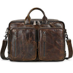 Brown leather backpack backpack for work and travel with multiple pockets