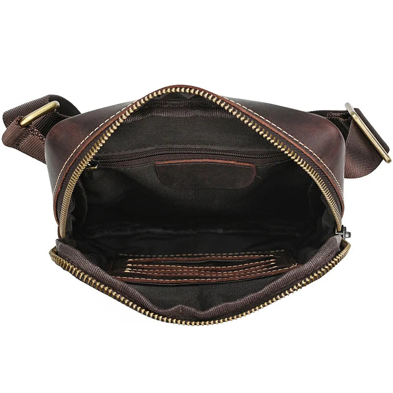 Leather crossbody mini bag in brown with zippered compartment