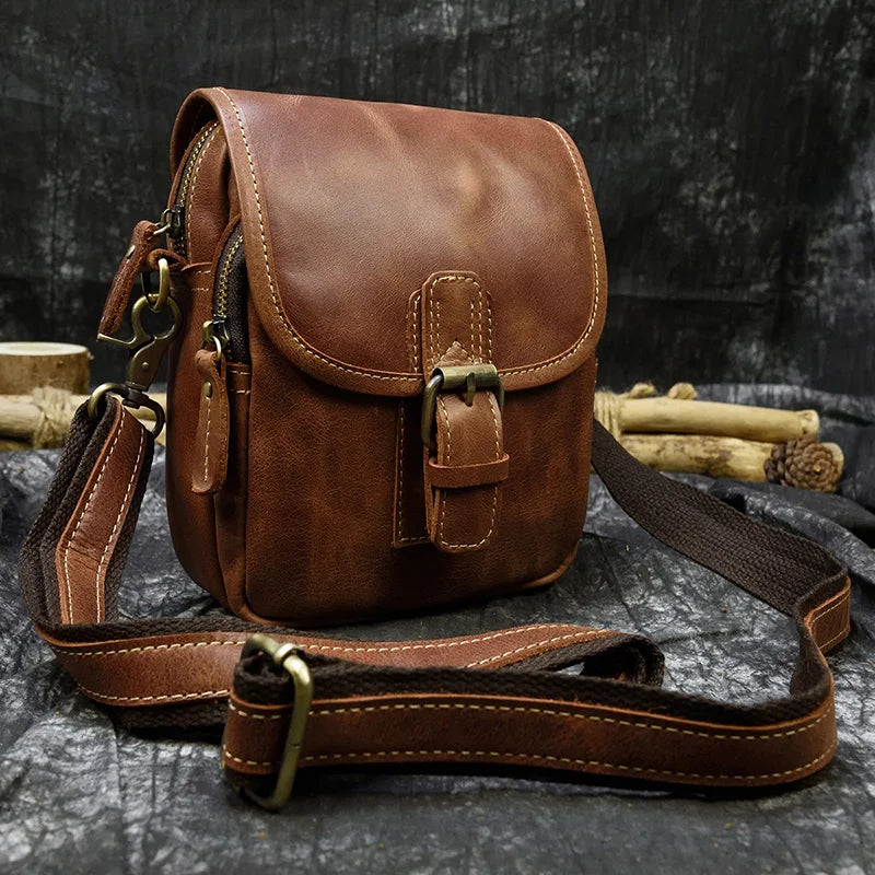 Brown leather crossbody mini bag for everyday use
