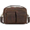 Brown leather crossbody mini bag with multiple zippered pockets