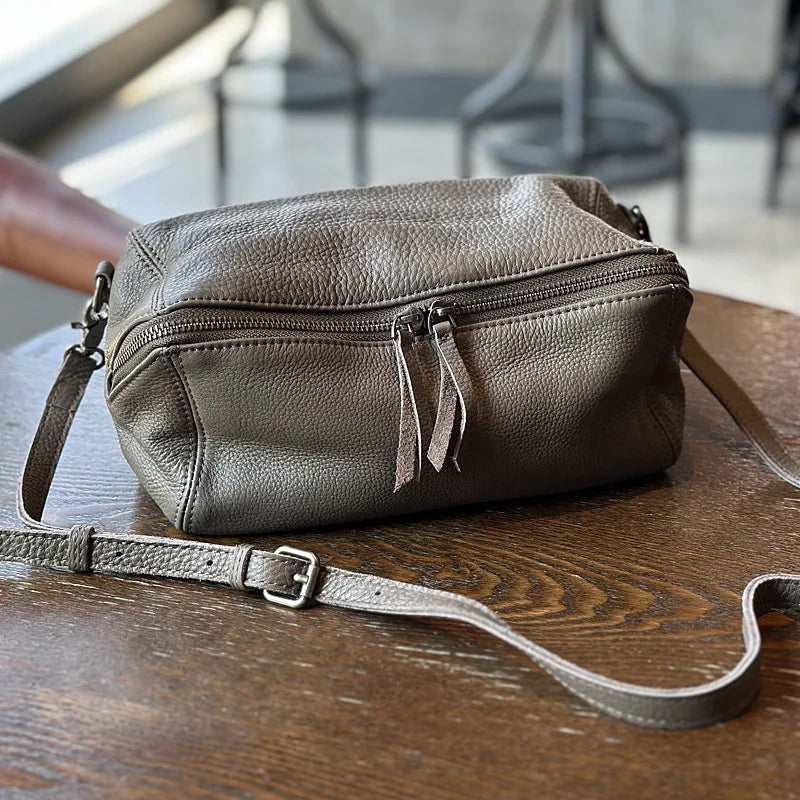 Gray leather crossbody mini bag for everyday use