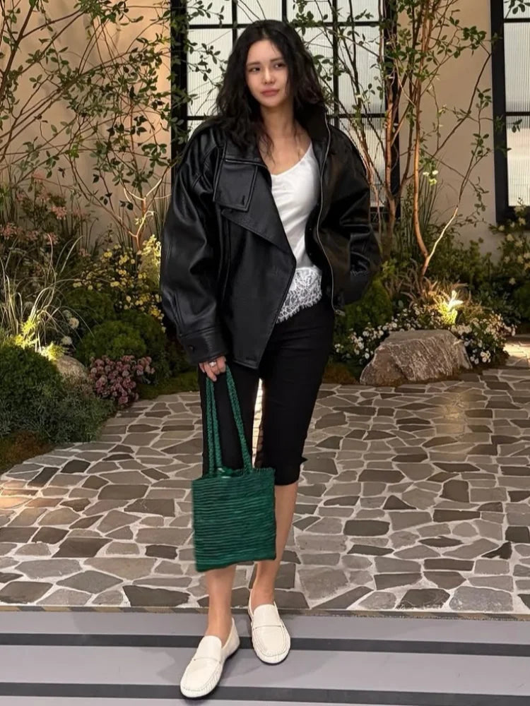 Black leather jacket biker for casual and stylish outings