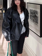 Black leather jacket biker for stylish women, perfect for casual outings
