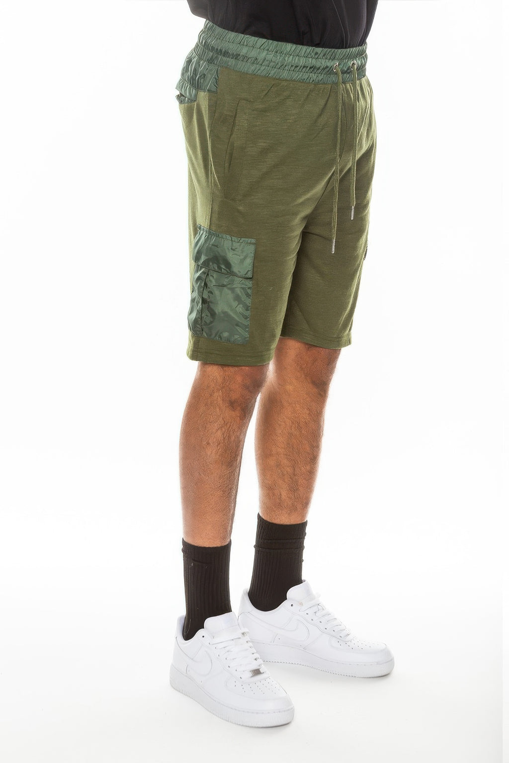 Men's lightweight running shorts in olive green, ideal for workouts
