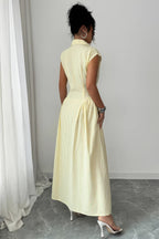 Women's long dress and long sleeve in soft yellow, perfect for summer outings