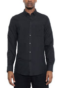 Men's black long sleeve shirt, versatile for casual or formal wear