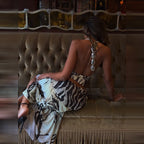 Women's zebra print matching set, perfect for summer parties