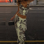 Women's black and white zebra print matching set, stylish for nights out