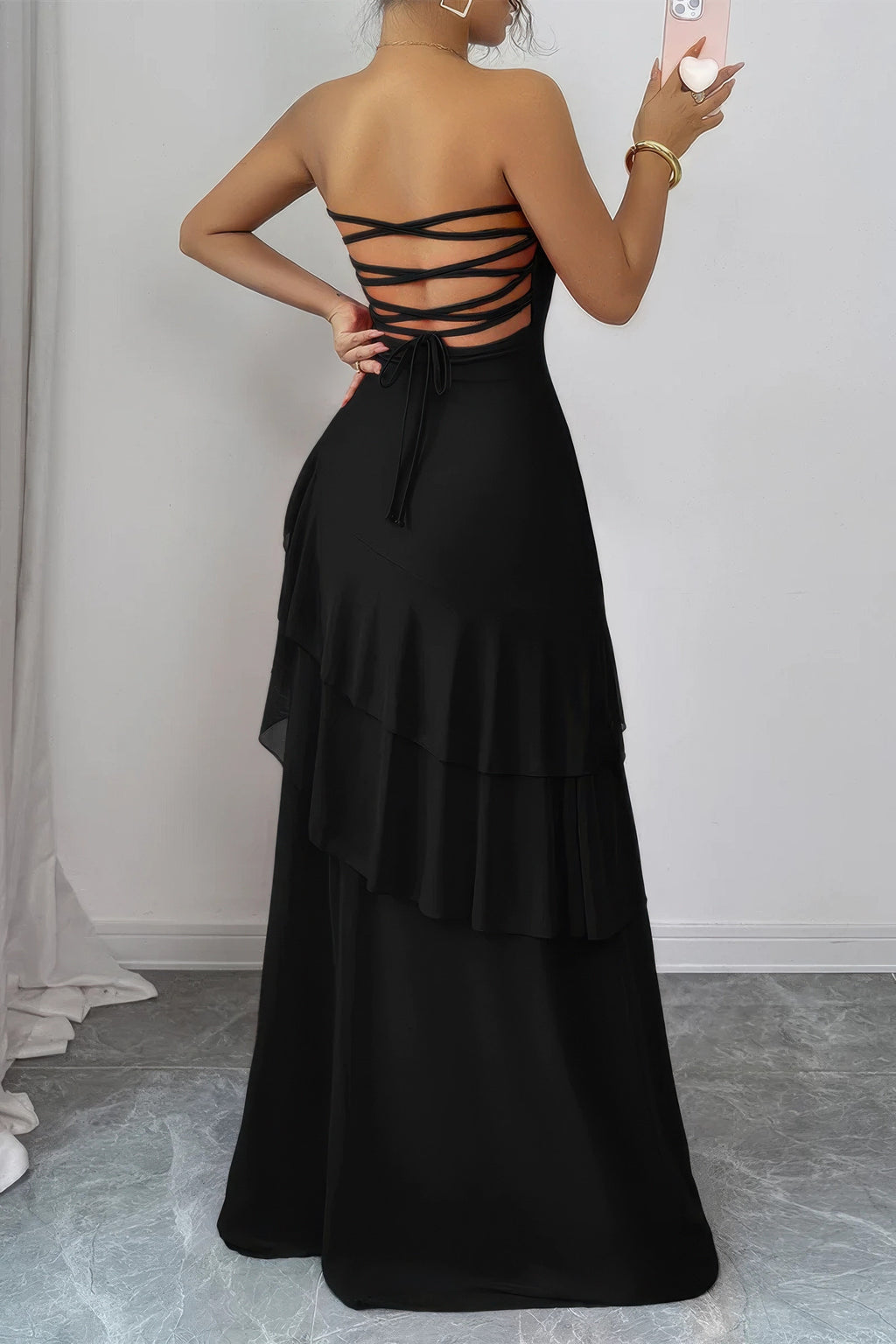 Black strappy back maxi dress for elegant evening wear