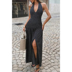 Women's black halter neck and maxi dress, perfect for summer outings