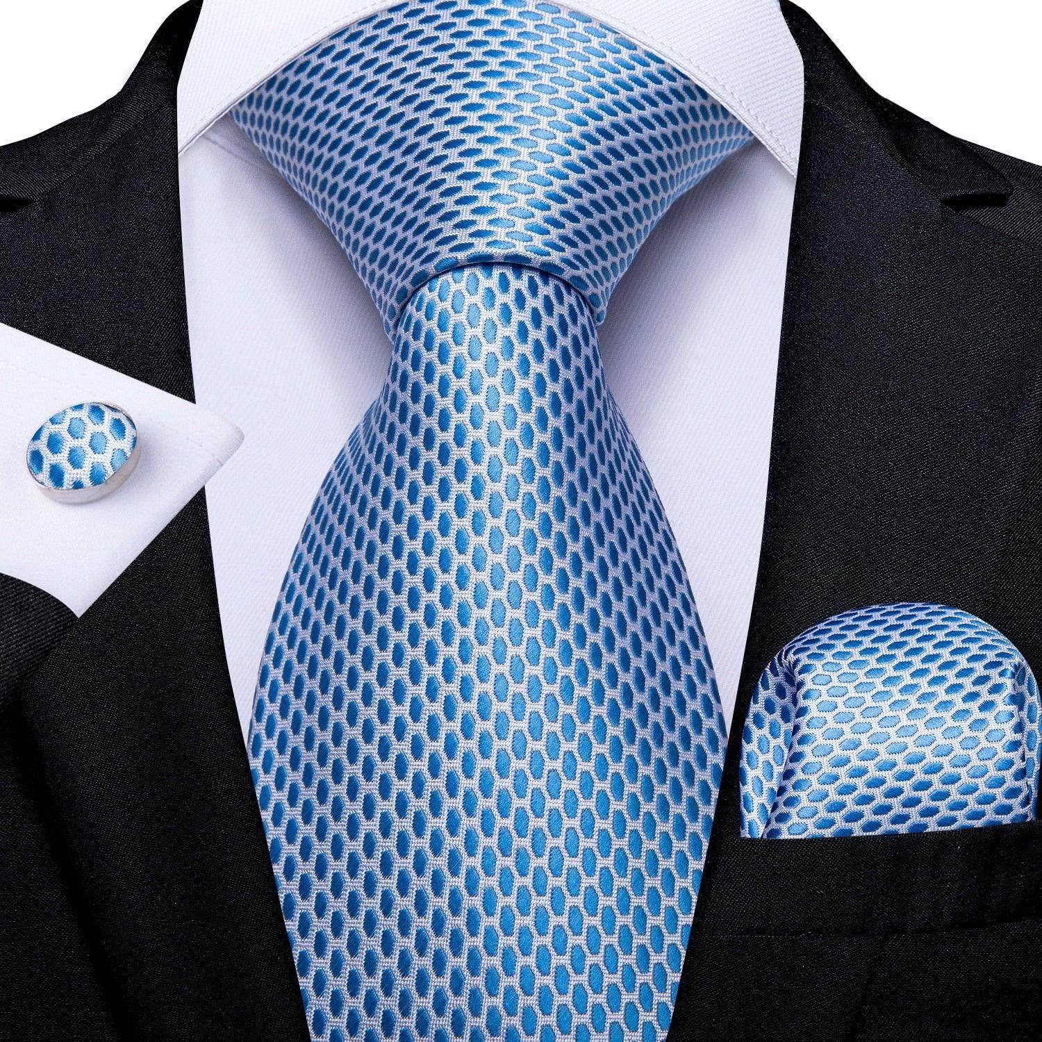 Men Necktie Teal Blue Paisley Designer Silk Wedding Tie - VacationGrabs