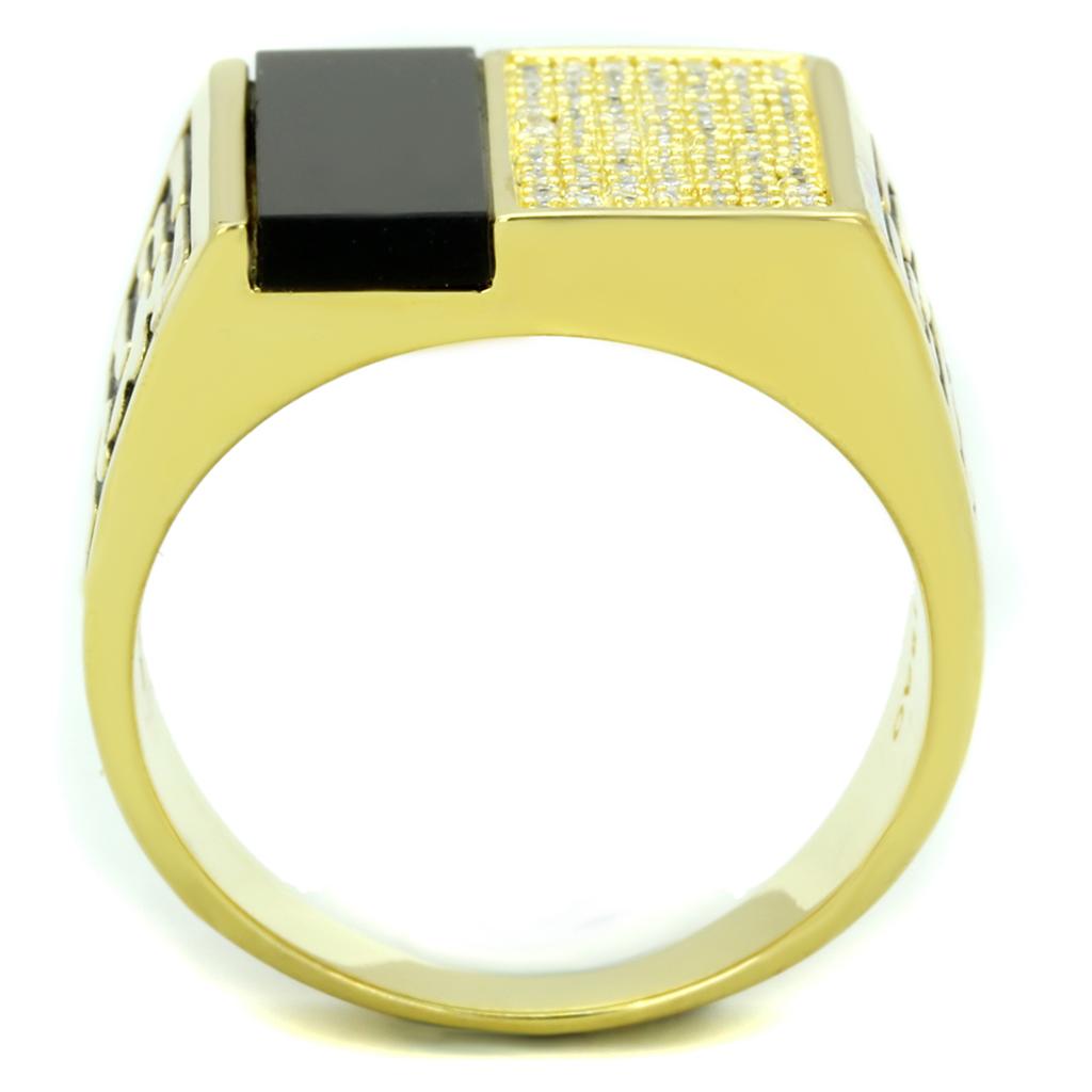 Mens Vandamme black onyx gold jewelry ring featuring a stylish design with a shiny finish