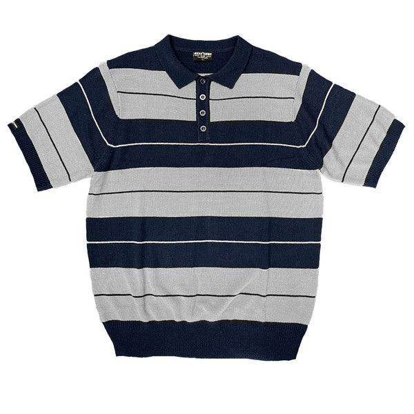 Mens Collared Knit Shirts Short Sleeve Striped Polo - VacationGrabs