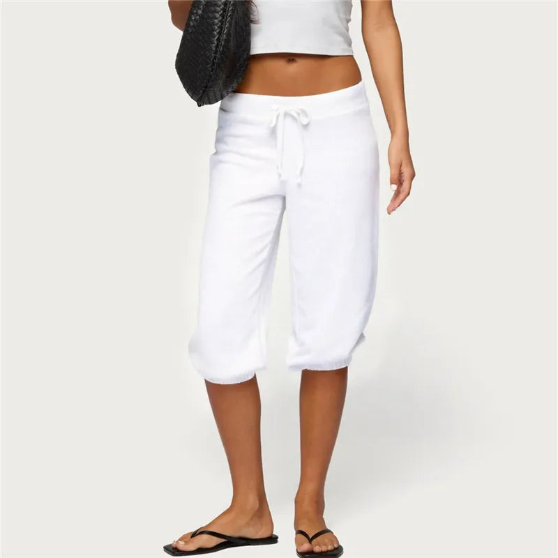 Women's white drawstring pants for casual summer outings