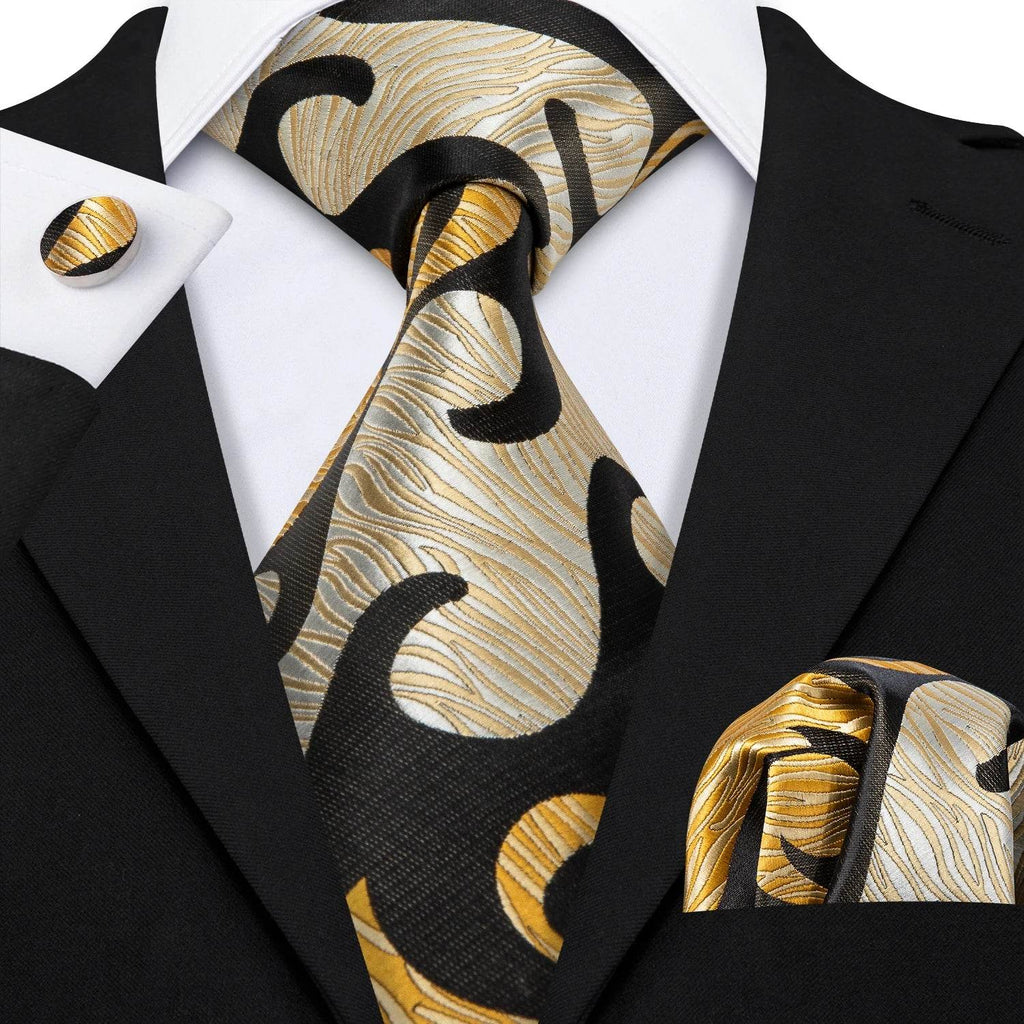Men's ties in black and gold, woven fabric, formal occasions
