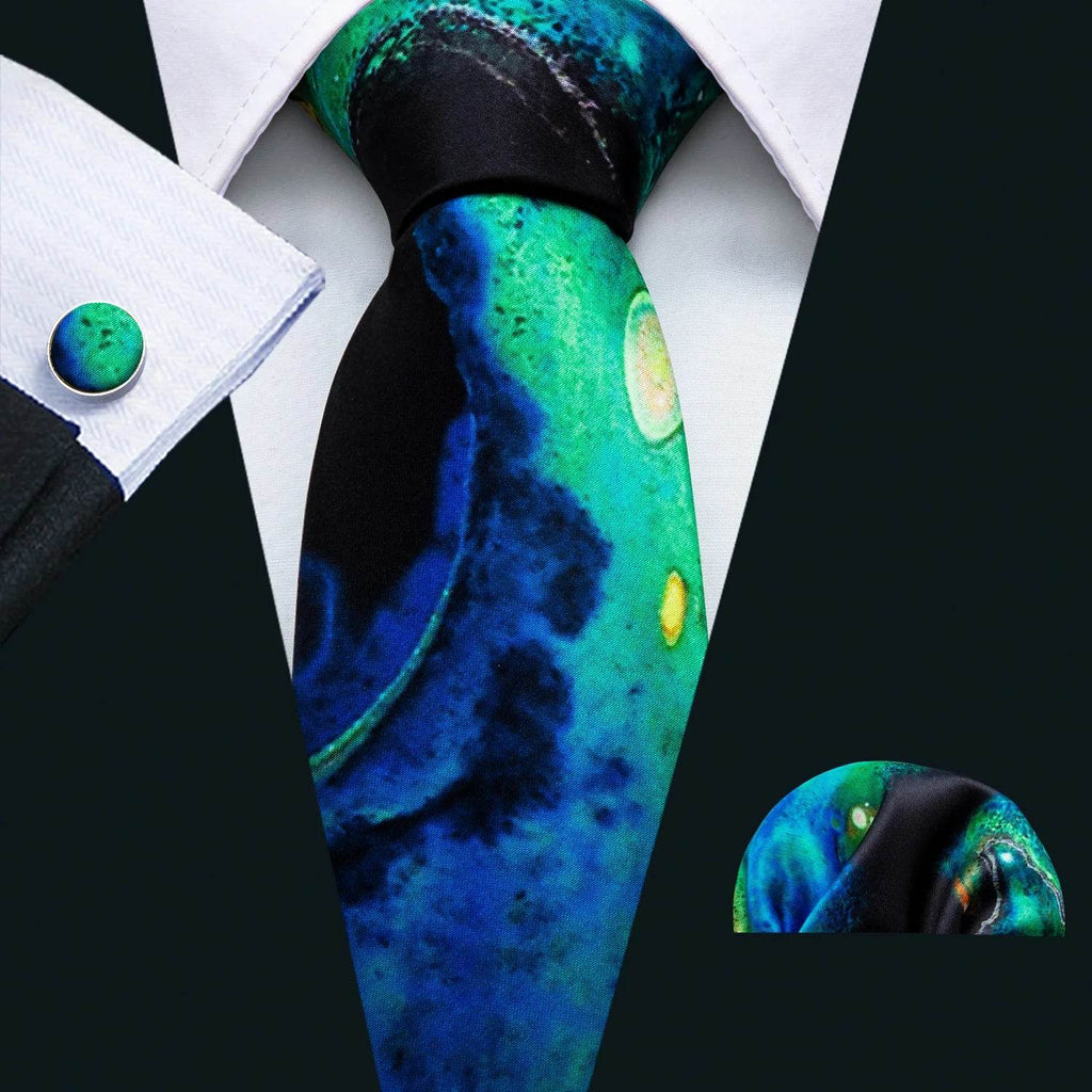 Men's ties in vibrant blue and green patterns, perfect for formal events