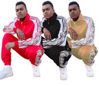Men's track suit set by WEIV in red, black, and beige with stylish snake print accents