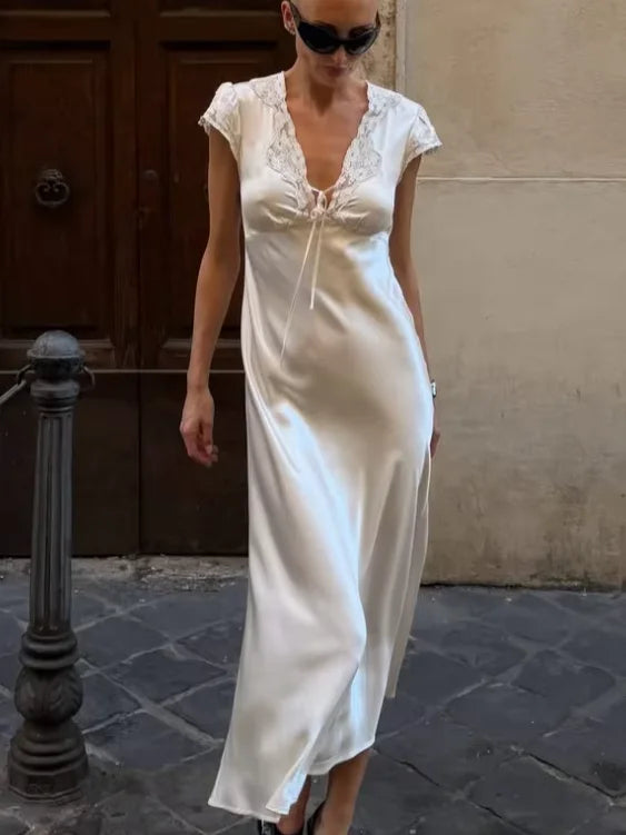 Women's silk midi dress in nude, perfect for elegant occasions