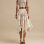 Women's lace midi skirt, cream color, perfect for beach outings