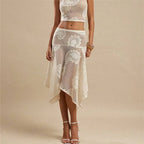 Women's lace midi skirt in cream, perfect for summer outings