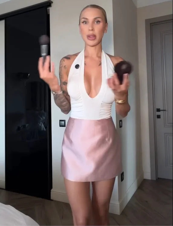 Women's satin mini skirt in pink for stylish outings