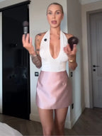 Women's silky pink mini skirt for stylish casual outings