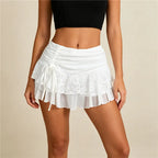 Women's white mini skirt, lightweight lace, perfect for summer outings