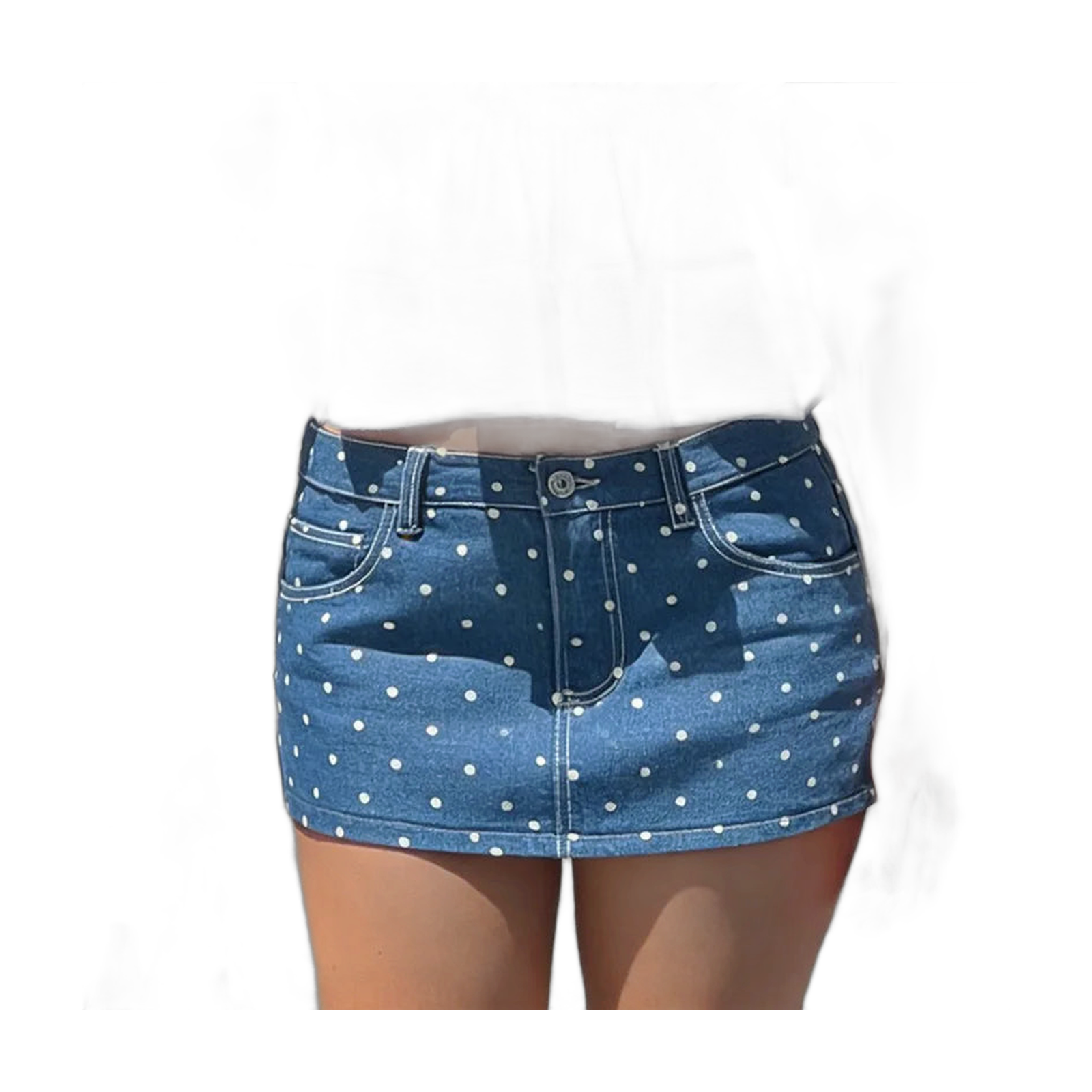 Women's Jean Denim Skirt with Polka Dot Pattern