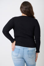 Women's black ribbed sweater, perfect for casual outings, plus size clothiers
