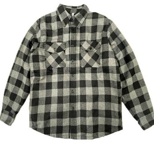 WEIV men's black and gray plaid flannel shirt, ideal for layering under a quilted jacket