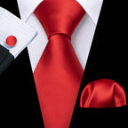 red silk tie set for men, perfect for formal occasions