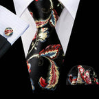 Silk Jacquard Floral Necktie Wedding Business Handkerchief - VacationGrabs
