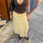 Women's yellow skirt polka dot, flowy fabric for casual outings