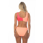 Beach Joy Bikini stylish vacation bikini set with color block design in coral and peach tones