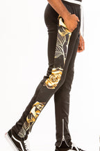 Men's black sweat set with floral side design for casual wear