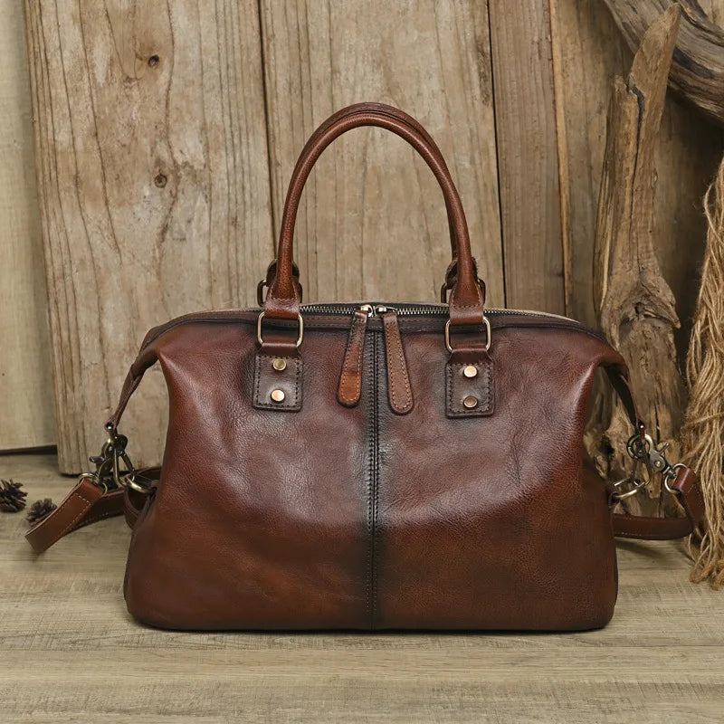Brown leather tote women's purses for everyday use