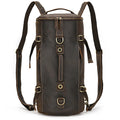 Brown leather travel backpacking backpack with multiple straps for durability