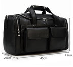 Black leather travel bag with multiple pockets for easy organization