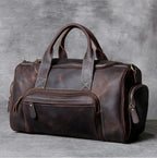Brown leather travel bag, durable material for weekend trips