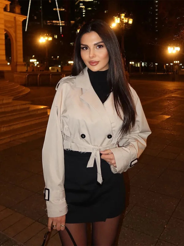 Women's beige trench coat for stylish evening outings