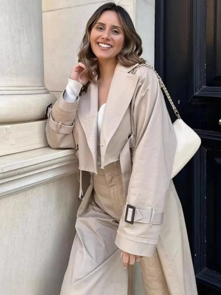 Beige trench coat women, stylish outerwear for all seasons
