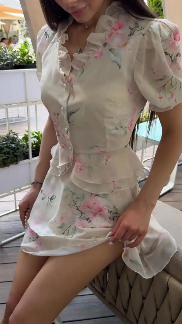 Floral two piece set, pastel color, lightweight material for summer outings