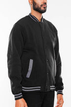 Men's black varsity jacket, soft material, casual wear