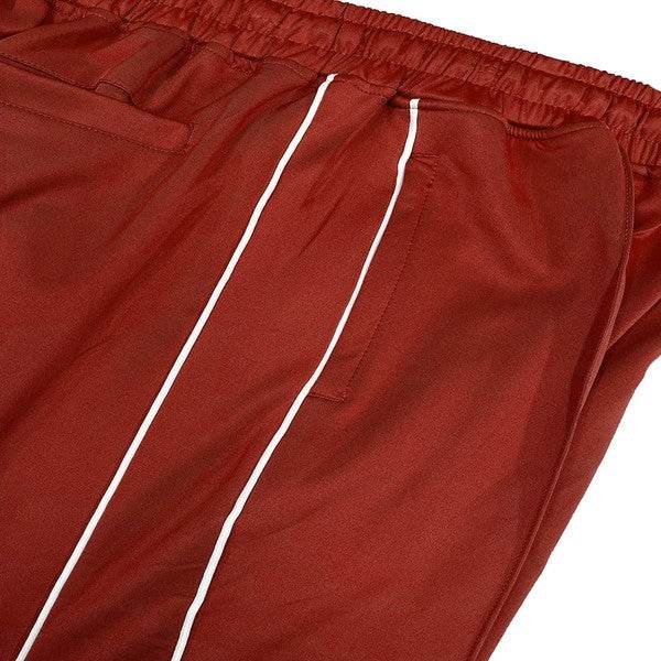 WEIV men's pants in red fabric with white side stripes for activewear