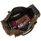 Brown leather weekend bag, spacious interior for travel essentials