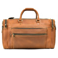Men's leather weekend bag with multiple zippered pockets, travel ready