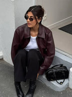 Women's jacket puffer in burgundy, stylish for casual outings
