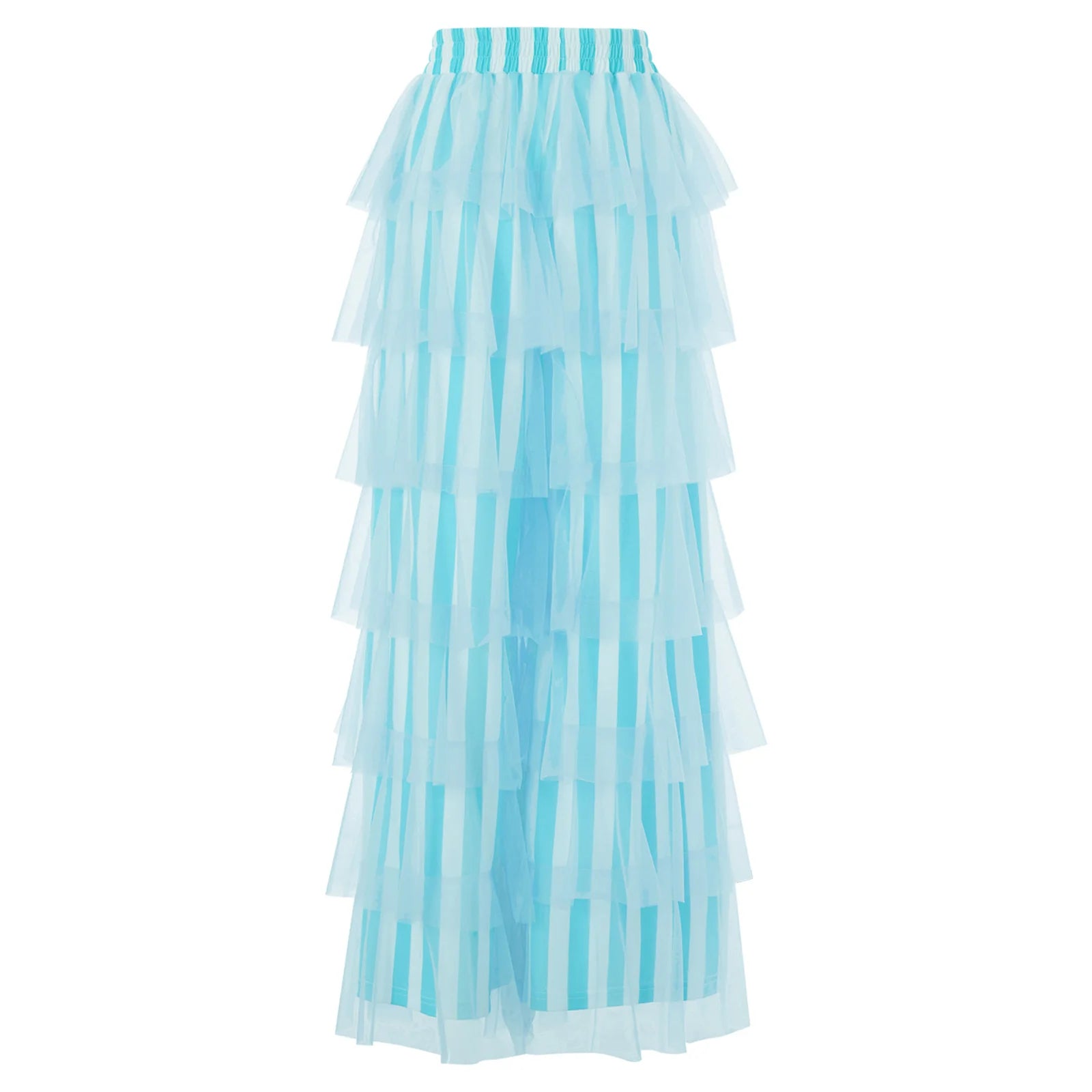Women's light blue tiered tulle pants, perfect for y2k fashion style
