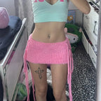 Women's pink knitted y2k skirt, perfect for summer outings