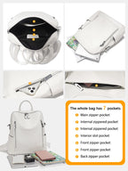 White travel bag with seven pockets, ideal for organized trips